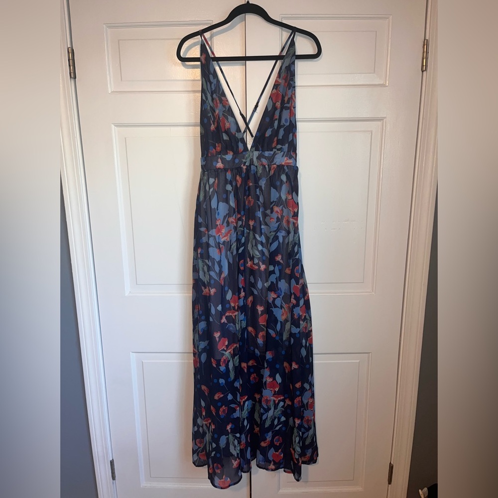 Spaghetti Strap Deep V Neck Floral Maxi Dress - Wedding Guest, Party, Floral